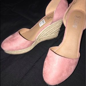 pink suede lace up brown wedges